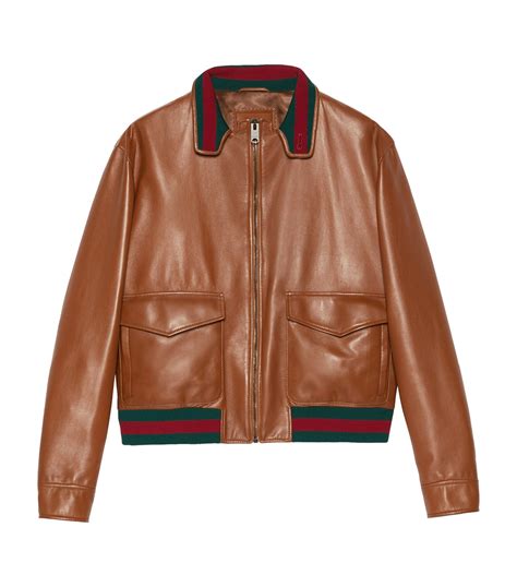 gucci lether jacket|Gucci bomber jacket men's.